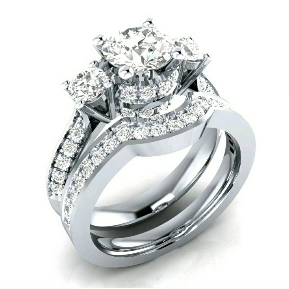 New S925 SP White Sapphire Set! Sizes  7, & 8! - Picture 2 of 8